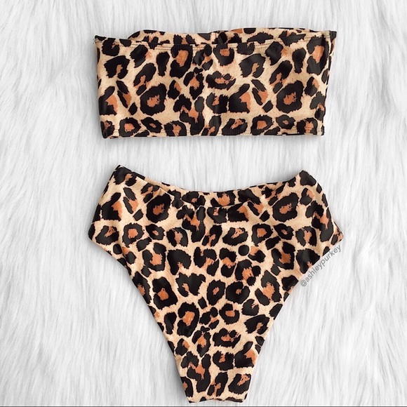 ❤️SALE❤️ Brown leopard bandeau high waisted bikini - Picture 3 of 4
